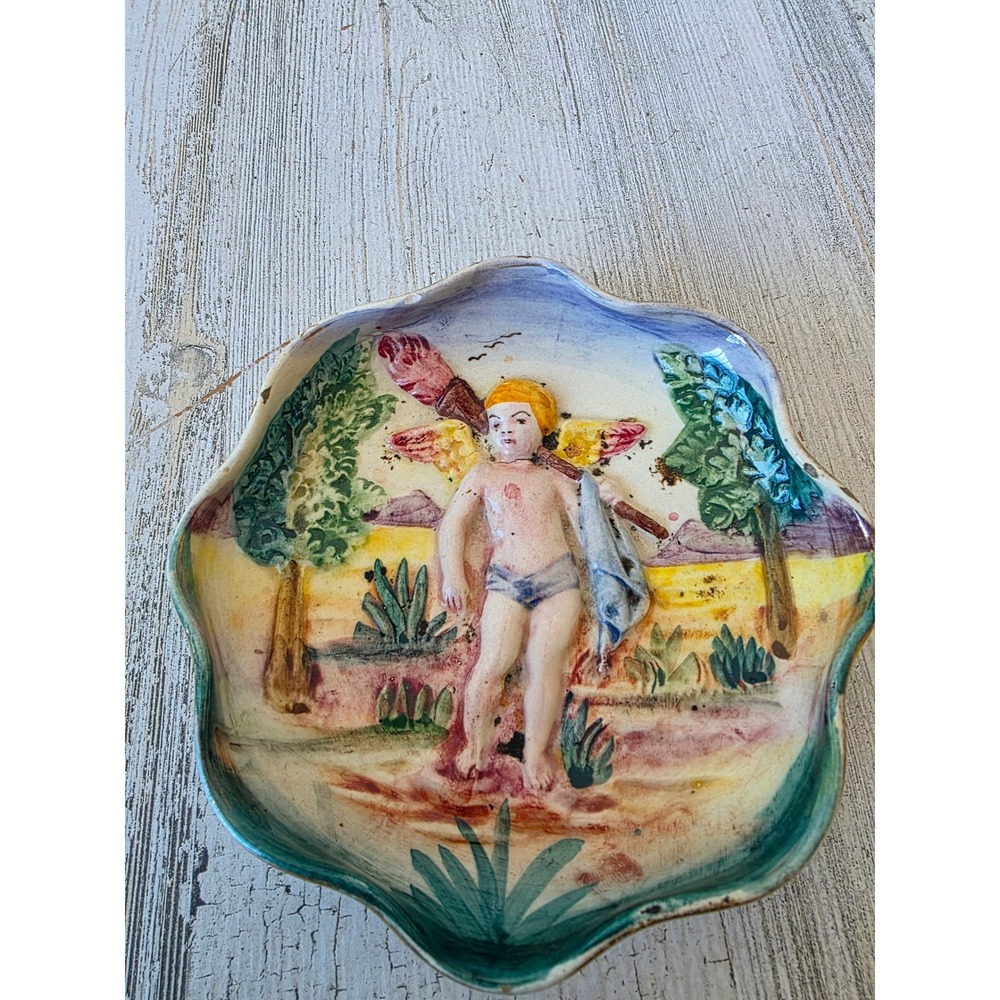 Vintage Italian cherub plate bowl trinket platter angel decor